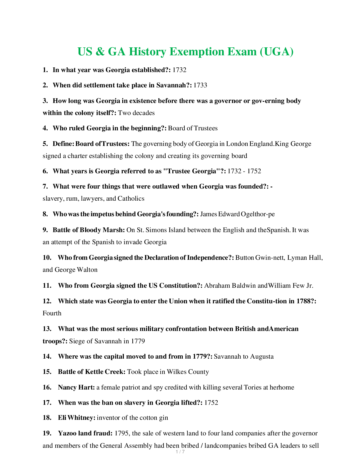 US & GA History Exemption Exam (UGA)_US and GA History Exemption Exam